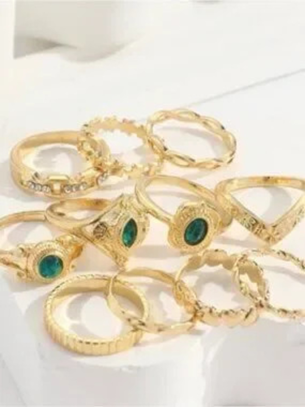Gold 11pc Rhinestone Ring Set - Picture 2 of 2